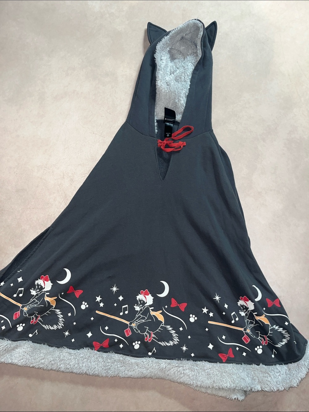 Cozy Gray Ear Hooded Witch Print Sleep Poncho